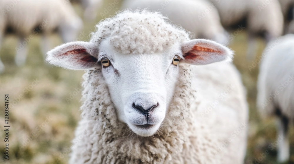 Close Up Portrait of a Fluffy White Sheep in a Field Close Up Portrait of a Fluffy White Sheep in a Field