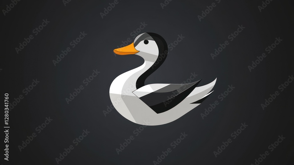 Fototapeta premium A stylized duck illustration with geometric shapes on a dark background, ideal for design projects