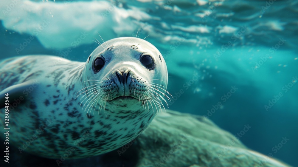 Fototapeta premium Curious Seal Underwater Closeup Portrait