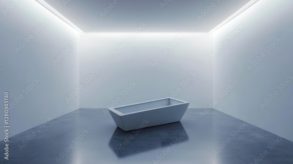 Fototapeta premium Modern Minimalist Bathtub in a Spacious Contemporary Bathroom Interior with Soft Lighting