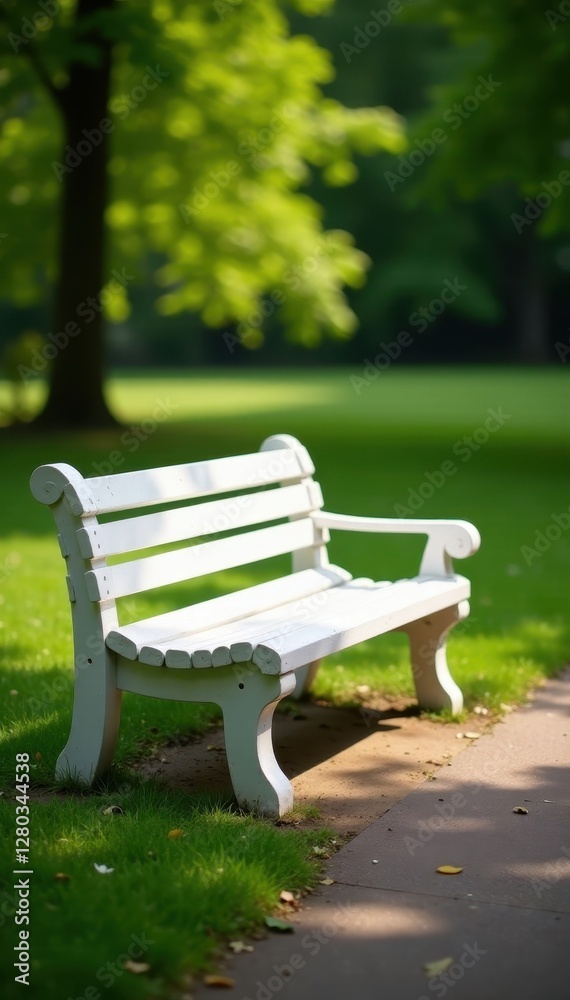 Classic white wooden park bench, simple design , wood, white bench Classic white wooden park bench, simple design , wood, white bench