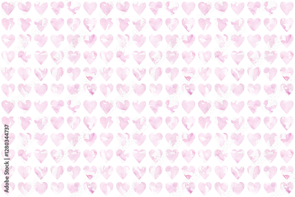 Abstract geometric pink background. Seamless pattern of watercolor hearts. Abstract geometric pink background. Seamless pattern of watercolor hearts.