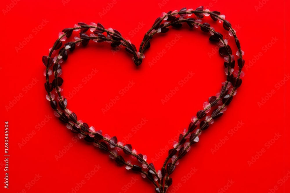 A Red Background with a Necklace Forming a Heart Shape A Red Background with a Necklace Forming a Heart Shape