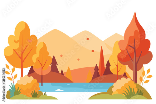Colorful Autumn Landscape with Trees and Falling Leaves