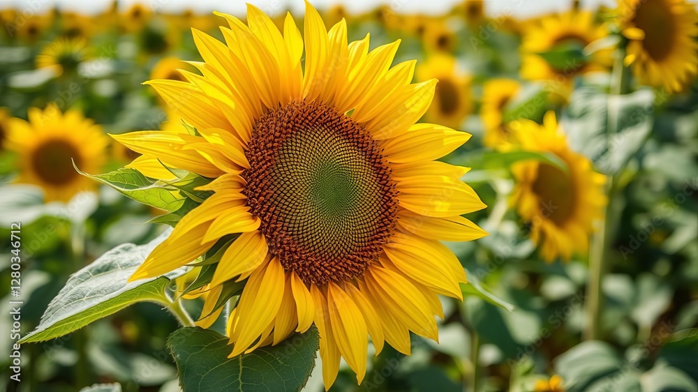 Close up of a vibrant and enormous sunflower, macro, summer, field Close up of a vibrant and enormous sunflower, macro, summer, field