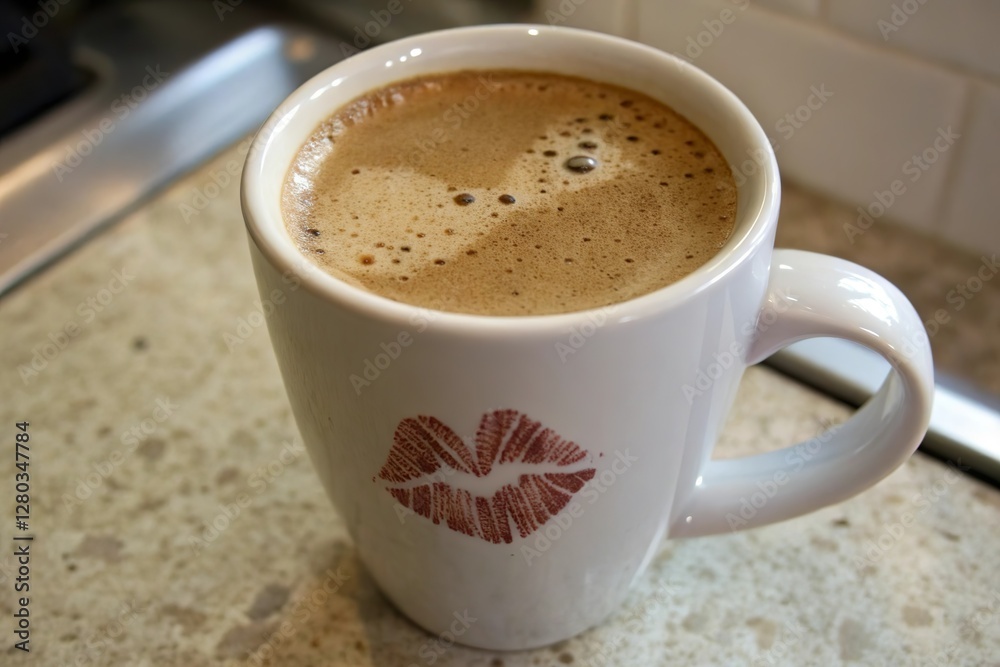 kiss mark on coffee cup. Romantic morning drink kiss mark on coffee cup. Romantic morning drink