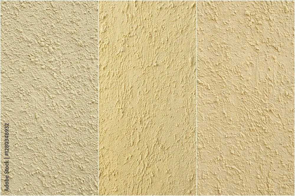 Fototapeta premium Three different shades of tan wall paint. The top left is a light beige, the middle is a medium beige, and the bottom right is a darker beige