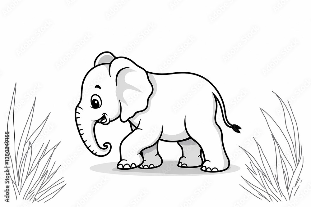 Obraz premium Baby Elephant Coloring Pages for Kids – Cute Wildlife Line Art