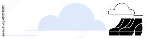 Blue cloud in background with rooftop outlined in black lines. Ideal for weather, architecture, simplicity, minimalism, technology, modern design, innovation themes. Abstract line flat metaphor
