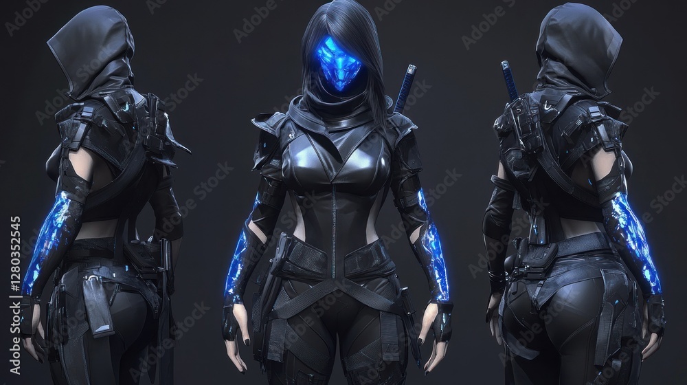 Futuristic female character in sleek armor showcasing advanced technology and stealth features Futuristic female character in sleek armor showcasing advanced technology and stealth features