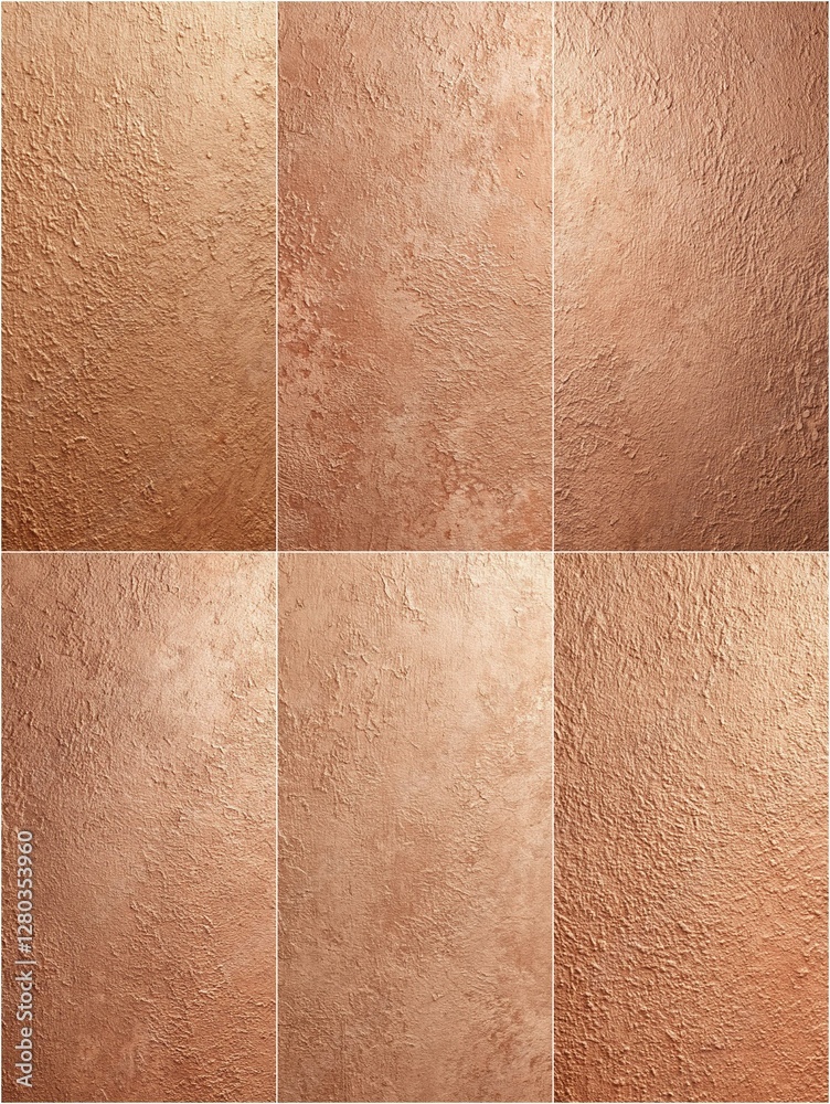 Fototapeta premium A series of six tan and gold colored walls, each with a different texture. The walls are arranged in a grid, with each one overlapping the one below it. The overall effect is a warm
