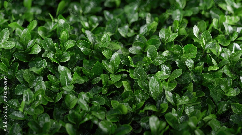 Lush green leaves close-up, dense foliage background Lush green leaves close-up, dense foliage background