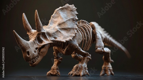 Detailed Dinosaur Skeleton Model Rendered in Dramatic Lighting