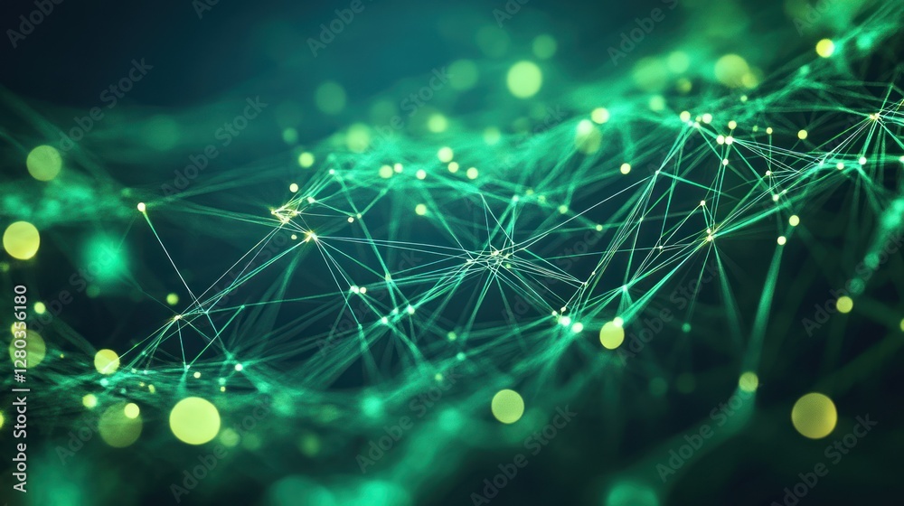 Abstract representation of interconnected digital networks with glowing nodes in a dark background Abstract representation of interconnected digital networks with glowing nodes in a dark background