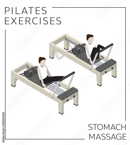 Pilates Exercise Pose Set Stomach Massage on the Reformer Vector