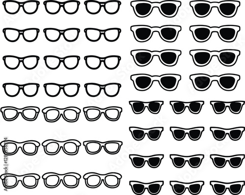 A set of sunglass line art and silhouette illustration