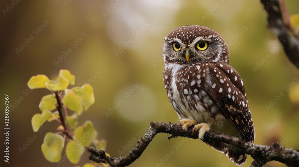Obraz premium Small Spotted Owl Perched on Branch