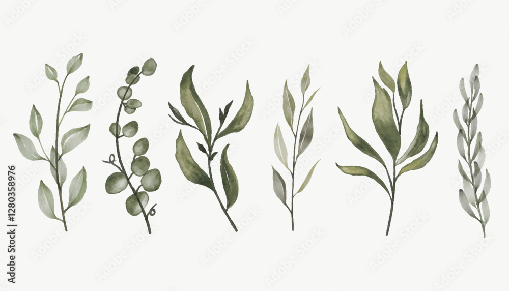 Naklejka premium Realistic Leaf Watercolor Set nature