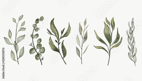 Realistic Leaf Watercolor Set nature
