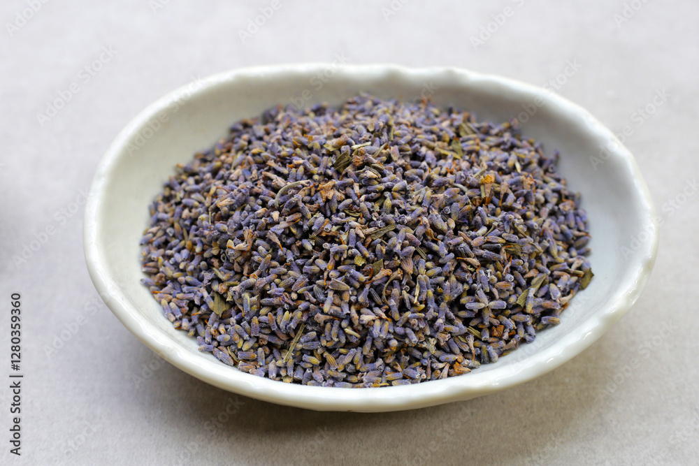 Dried lavender buds for brewing a herbal tea Dried lavender buds for brewing a herbal tea