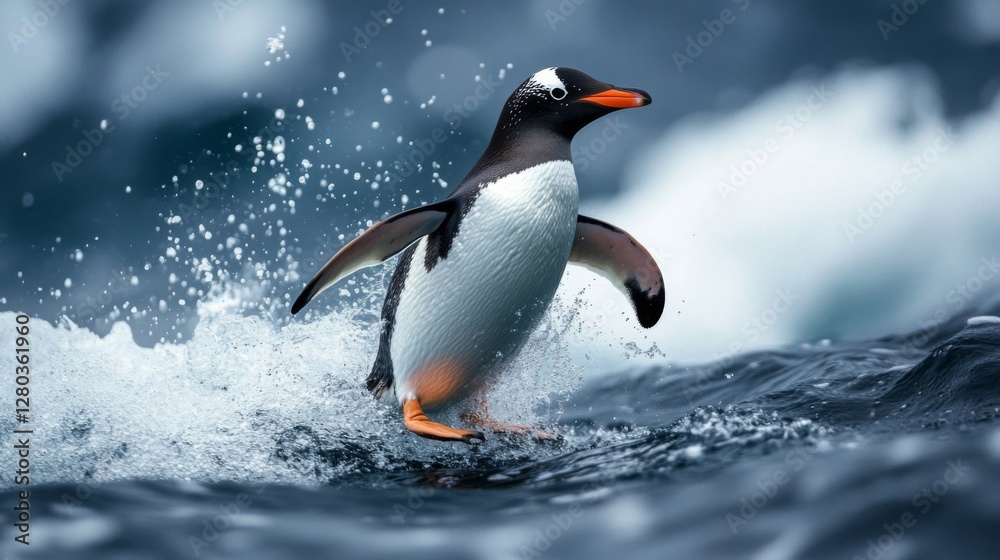 Fototapeta premium Gentoo Penguin Splashing in the Ocean