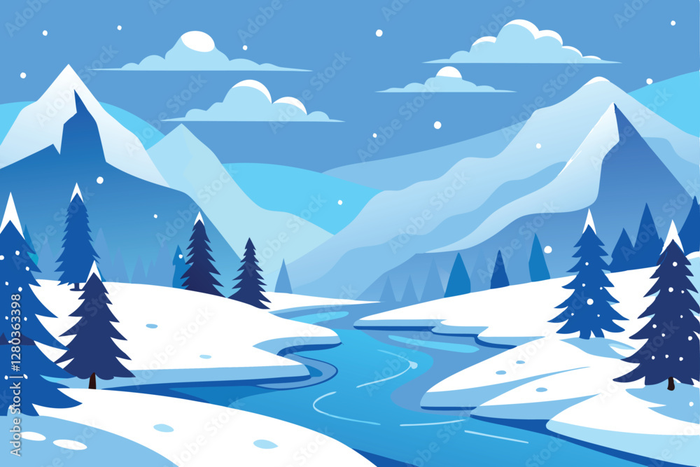 Fototapeta premium winter landscape with trees and mountains
