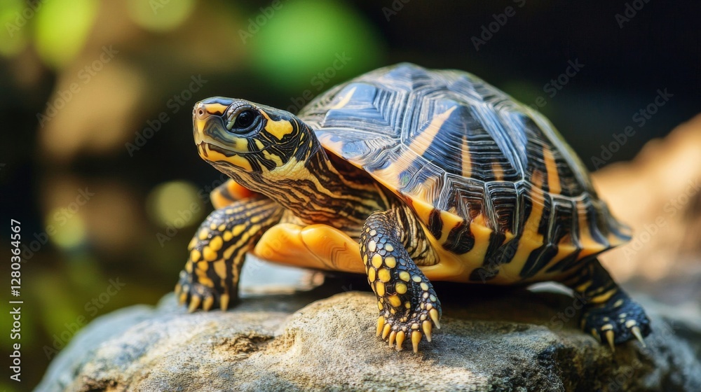 Close Up Of A Yellow And Black Turtle On A Rock Close Up Of A Yellow And Black Turtle On A Rock