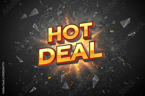 Hot Deal 3D text concept. Hot deal promotional graphic with vibrant text and explosive background effects.