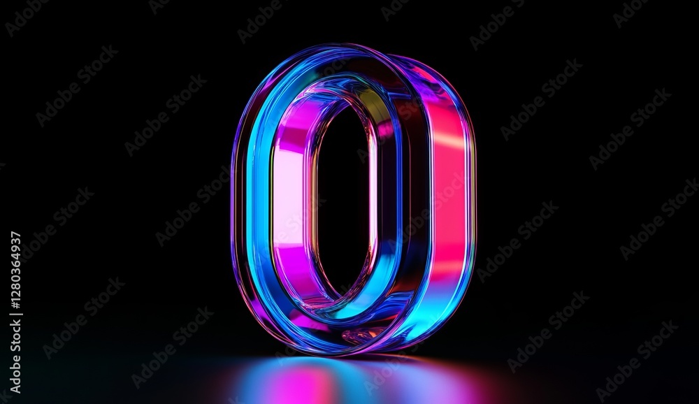 Neon Number Zero on Dark Background Neon Number Zero on Dark Background