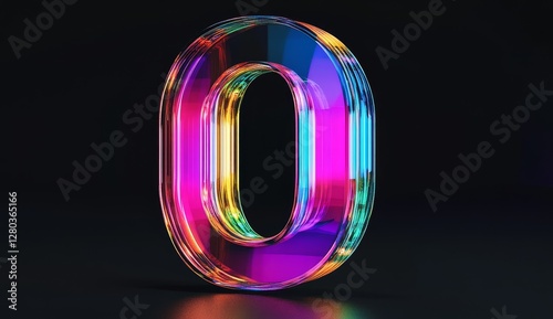 Colorful holographic number zero on dark background