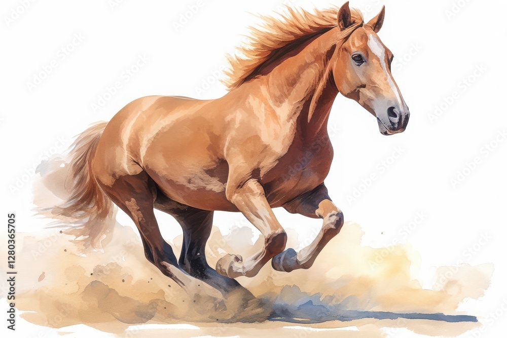 Obraz premium Majestic Horse in Motion: A powerful and dynamic illustration of a horse in full gallop, its flowing mane and tail adding to the sense of speed and freedom.