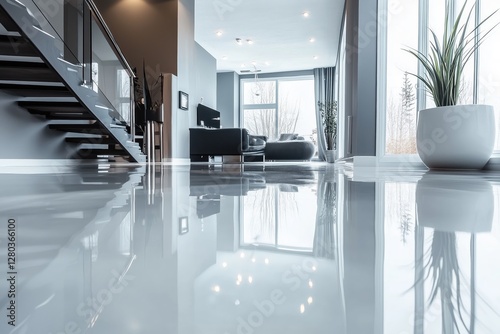A modern and glossy finish on sleek epoxy flooring