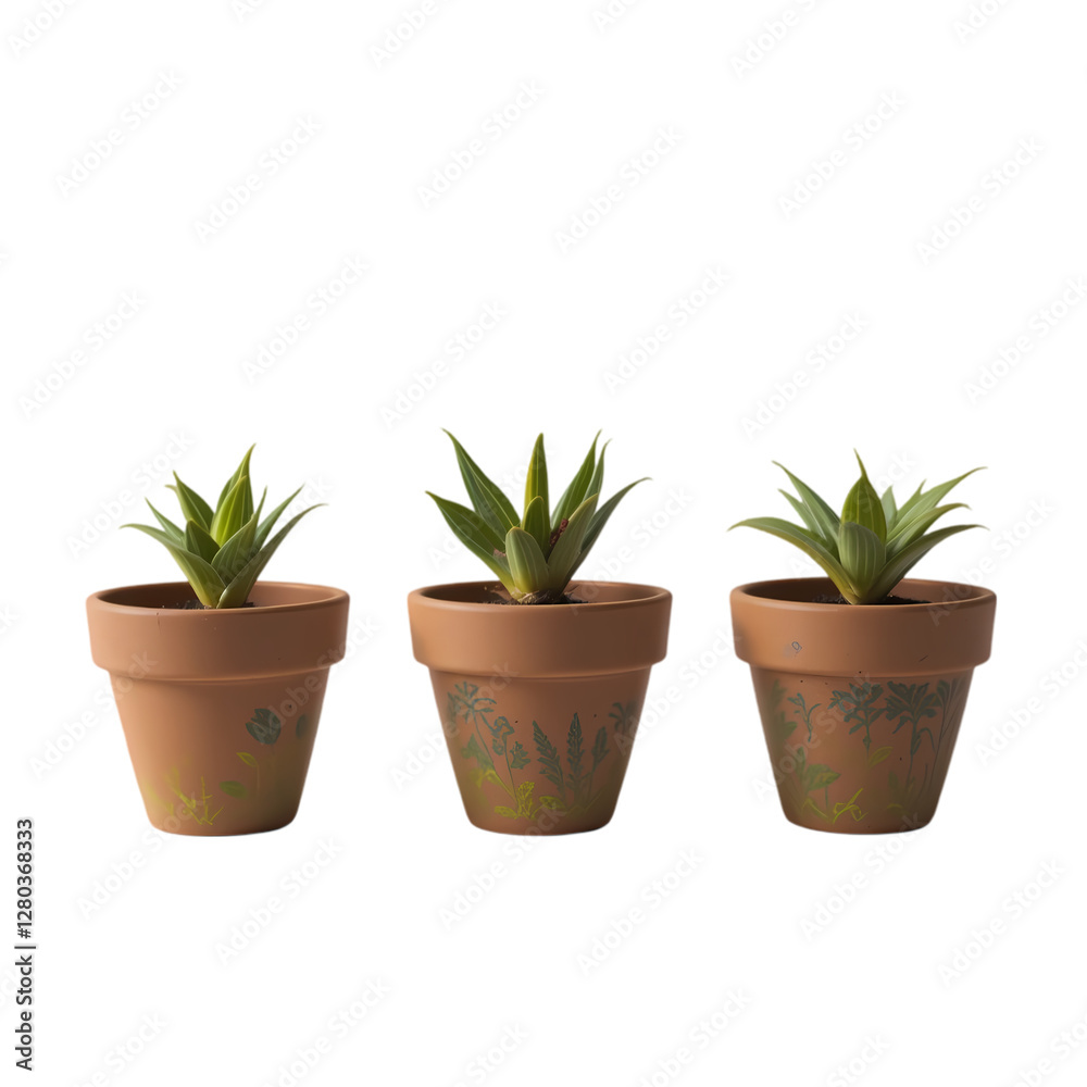 Mini Succulents in Terracotta Pots isolated on transparent background Mini Succulents in Terracotta Pots isolated on transparent background