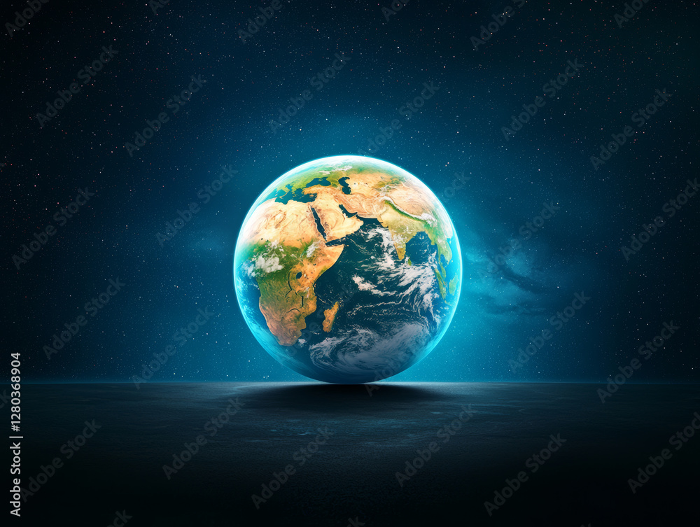Jupiter and Earth alignment in deep space. Earth illuminated against starry space background Jupiter and Earth alignment in deep space. Earth illuminated against starry space background