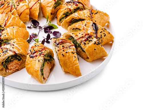 Delicious assorted pastry platter with savory fillings and toppings photo