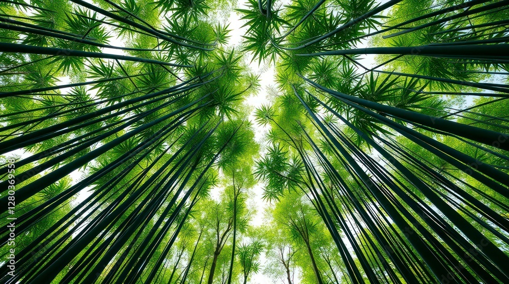 Green background bamboo forest, Bottom-up view
Green background bamboo forest, Bottom-up view