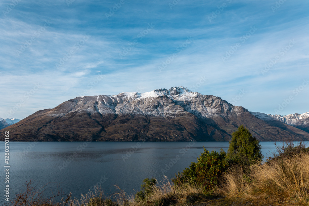 Snowy Mountains, Blue Sky in Queenstown New Zealand Snowy Mountains, Blue Sky in Queenstown New Zealand