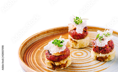 Gourmet dish served on a decorative plate at a fine dining restaurant