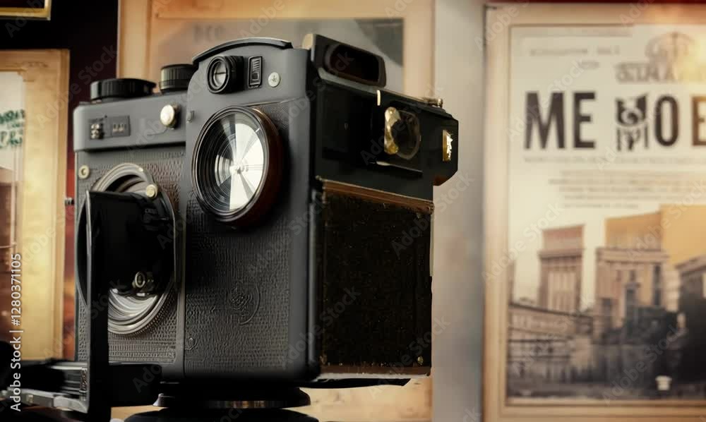 classic film camera with grain and burn overlay