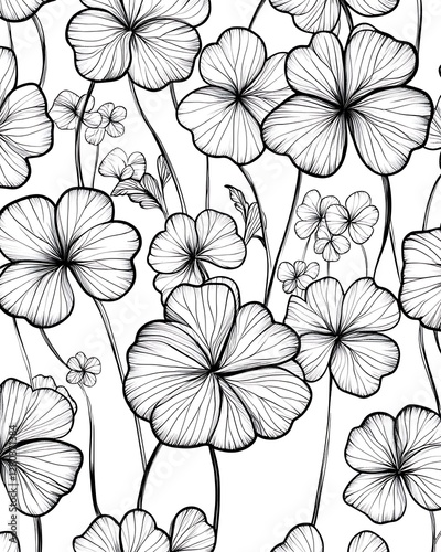 Black and white floral pattern seamless background