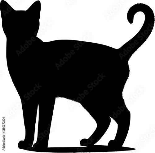 Silhouette of a standing cat on a transparent background