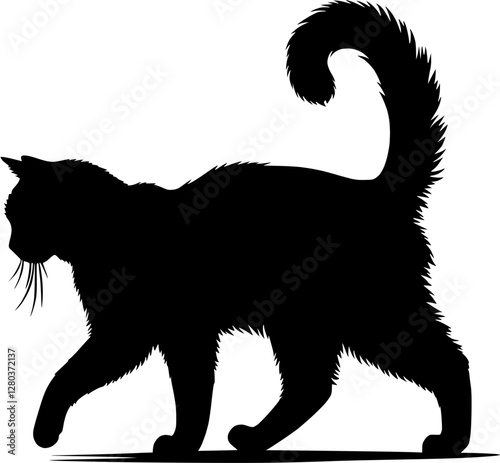 Silhouette of a walking cat, transparent background