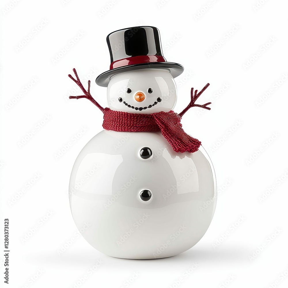 Whimsical Ceramic Snowman Figure with Top Hat and Scarf Festive Winter Holiday Decoration Whimsical Ceramic Snowman Figure with Top Hat and Scarf Festive Winter Holiday Decoration