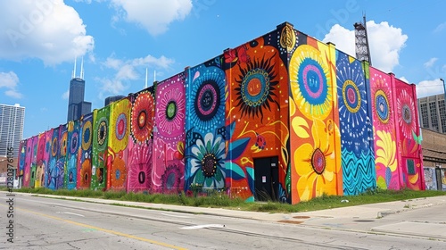 Vibrant Colorful Floral Mural on Building Exterior City Street Art