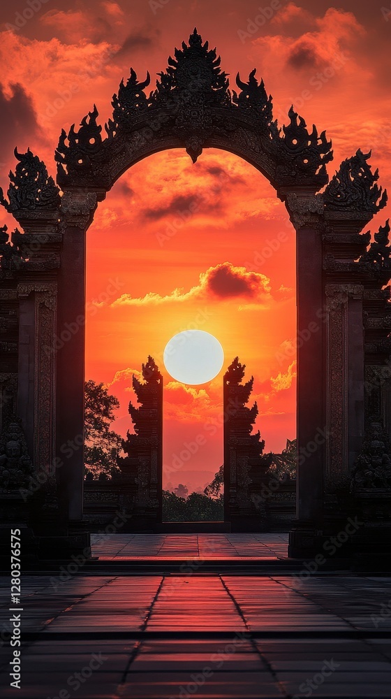 Fototapeta premium Sunset Through Temple Gate in Bali
