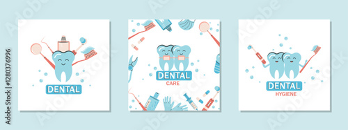 A set of templates for postcards, banners, posters for dental care. The concept of a healthy smile and beauty. Vector design.