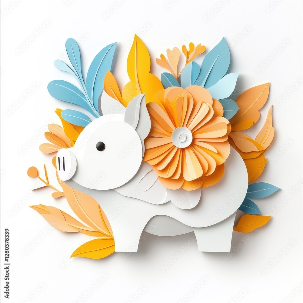 Paper art piggy bank, layered textures, isolated on white background. Paper art piggy bank, layered textures, isolated on white background.