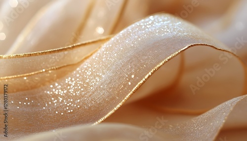 Delicate gold ribbon on ivory fabric