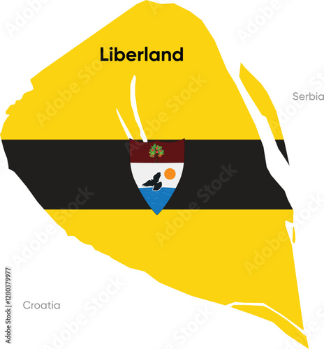 Free Republic of Liberland Flag in map Vector Illustration – Sovereign Nation Emblem with Official Colors and Coat of Arms. A micronation in Southeast Europe. Blockchain Governance country