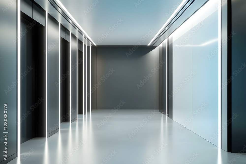 Fototapeta premium Contemporary Office Corridor Design with Empty Illuminated Frames